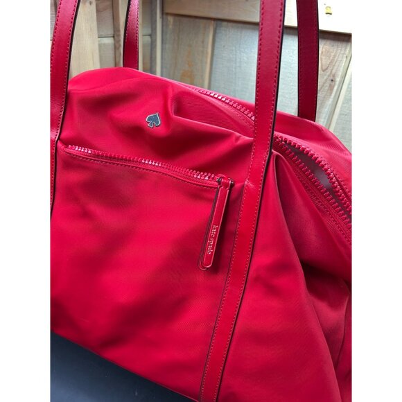 Kate Spade Red Jae Weekender Bag Nylon Large Lightweight Travel Tote - Picture 2 of 14